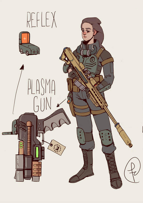 Une jeunne femme armée d'un fusil plasma